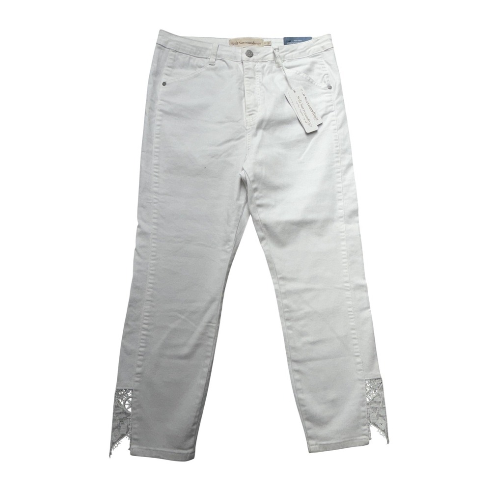 Soft Surroundings Lace Hem Jeans‎ Womens 14 White High Rise Crop Stretch